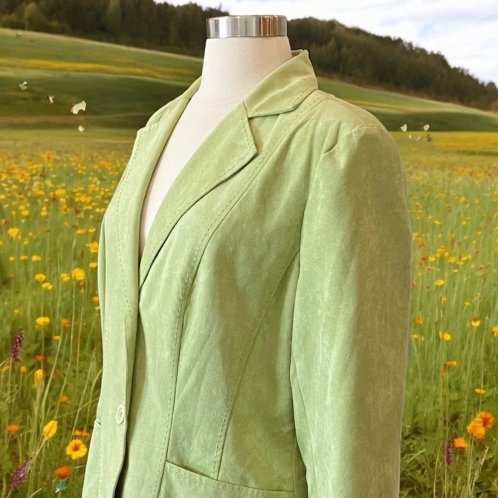 Green Faux Suede Blazer Jacket By Kim Roger’s Signature